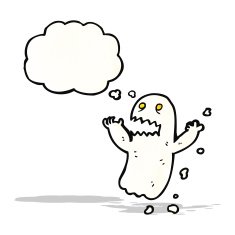 cartoon ghost with thought bubble N29