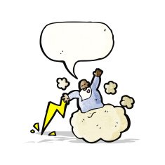 cartoon god on cloud with speech bubble N2
