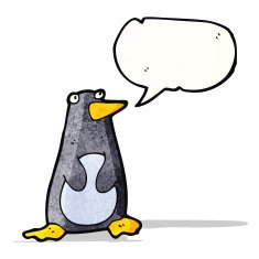funny cartoon penguin with speech bubble