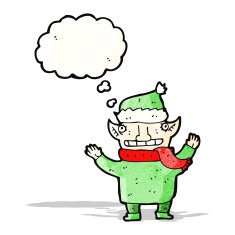 cartoon elf with thought bubble N12