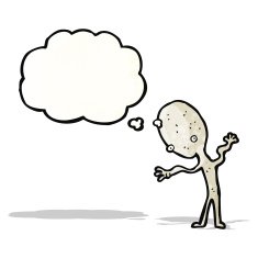 cartoon alien with thought bubble N15