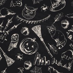Vintage Hand drawn Halloween Seamless Background N3