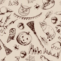 Vintage Hand drawn Halloween Seamless Background N4