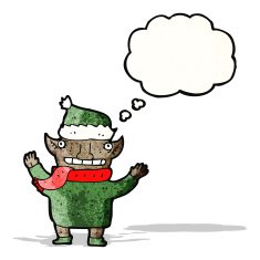 christmas elf with thought bubble