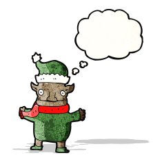 christmas elf with thought bubble N2