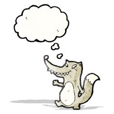 cartoon wolf with thought bubble N36