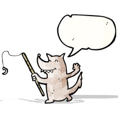 cartoon wolf with fishing rod N4
