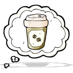 thinking about cofee cartoon