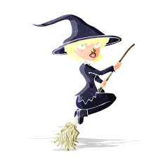 cartoon witch riding broomstick