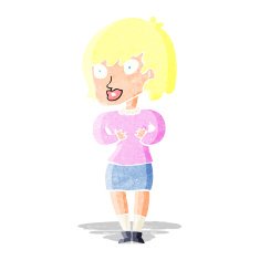 cartoon woman making Who Me? gesture