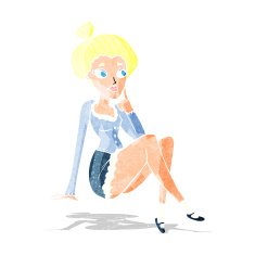 cartoon attractive woman sitting thinking
