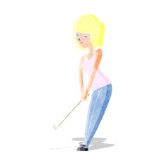 Cartoon Woman Playing Golf N3