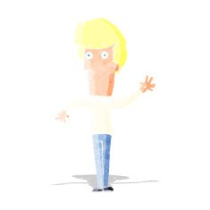 cartoon nervous man waving N2