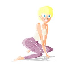 cartoon happy woman sitting on floor
