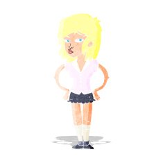 cartoon pretty woman with hands on hips
