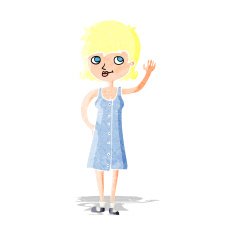 cartoon pretty woman waving