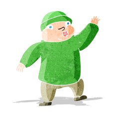 cartoon man in hat waving