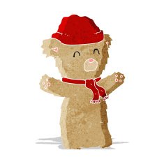 cartooon teddy bear in hat and scarf