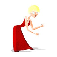 cartoon woman in dress gesturing