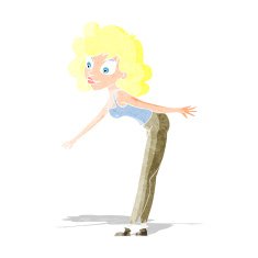 cartoon woman reaching to pick something up