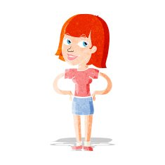 cartoon happy woman with hands on hips