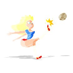 cartoon female soccer player kicking ball