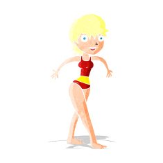 cartoon happy woman in swimming costume