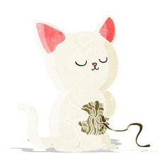 cartoon cat playing with ball of yarn