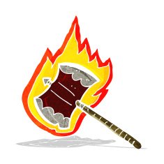 cartoon flaming axe