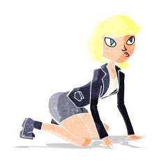 cartoon woman on hands and knees