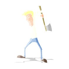 cartoon man swinging axe