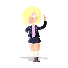 cartoon cool girl giving peace sign
