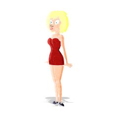 cartoon surprised woman in short dress