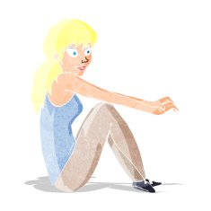 cartoon happy woman sitting