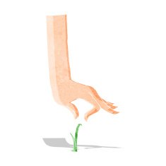 cartoon hand picking blade of grass
