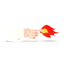 cartoon flaming pointing finger symbol