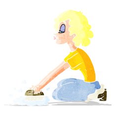 cartoon woman scrubbing floor