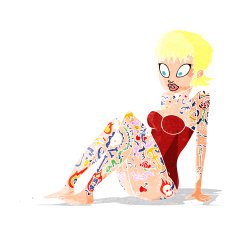 cartoon tattoo girl in swimsuit