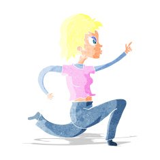 cartoon woman running and pointing