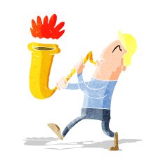 cartoon man blowing saxophone