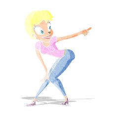 cartoon pretty woman pointing
