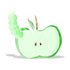cartoon apple with bug N3