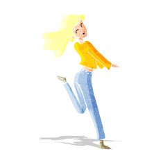 cartoon happy girl kicking out leg