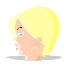 cartoon female face with narrowed eyes