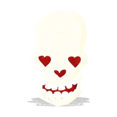 cartoon skull with love heart eyes