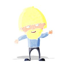 cartoon happy bearded man waving
