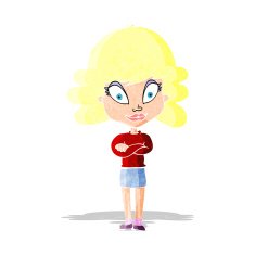 cartoon happy woman with folded arms