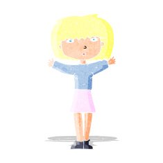 cartoon woman raising arms in air