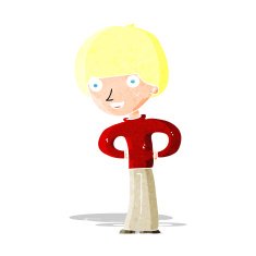 cartoon happy boy with hands on hips