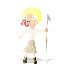 cartoon woman with spear sticking out tongue